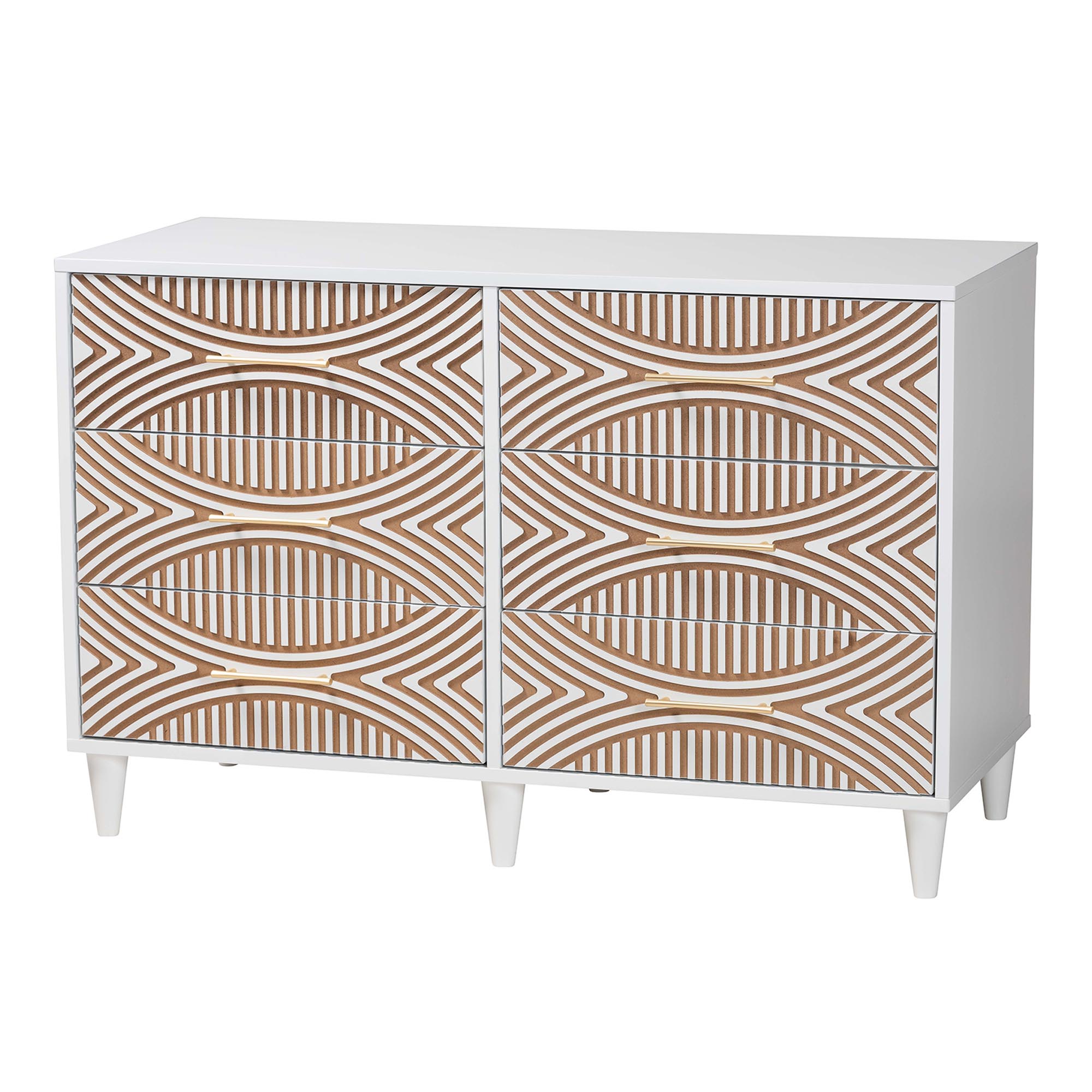 Baxton Studio Louetta Coastal White Carved Contrasting 6-Drawer Dresser